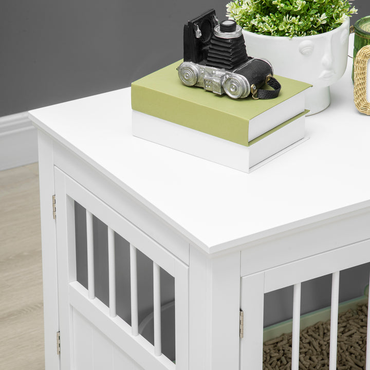 Gaiola para Cães com Mesa Auxiliar Casa para Animais de Estimação Moderna com 3 Portas Francês e Fecho Magnético para Cães Pequenos 78x53x59,3 cm Branco