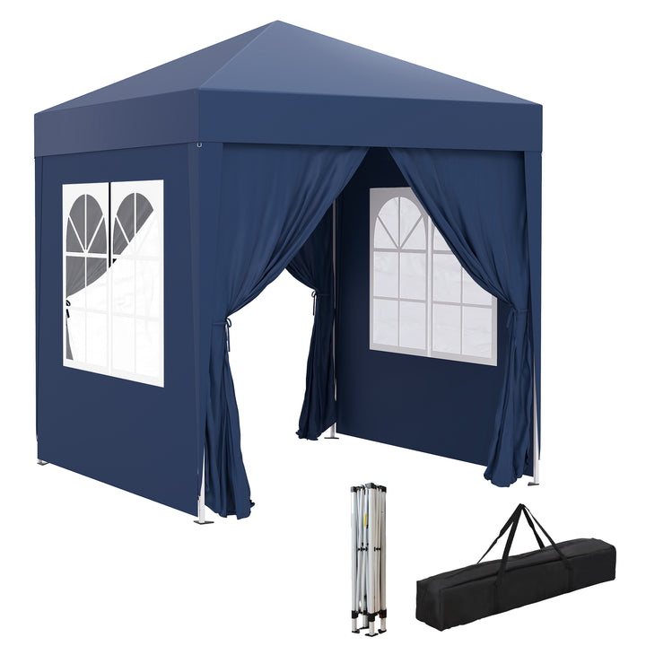 Tenda Dobrável 2x2 m Tenda de Jardim com 4 Paredes Laterais Tecido Oxford 2 Portas 2 Janelas e Bolsa de Transporte para Exterior Terraço Campismo Festas Azul