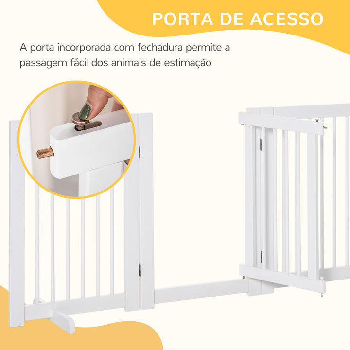Barreira de Segurança para Cães em Madeira Dobrável para Escadas e Portas Veda para Cães Pequenos e Médios de 4 Painéis com Suporte de Pé para Interiores 204x36x75 cm Branco
