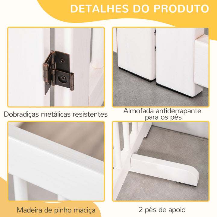 Barreira de Segurança para Cães em Madeira Dobrável para Escadas e Portas Veda para Cães Pequenos e Médios de 4 Painéis com Suporte de Pé para Interiores 204x36x75 cm Branco