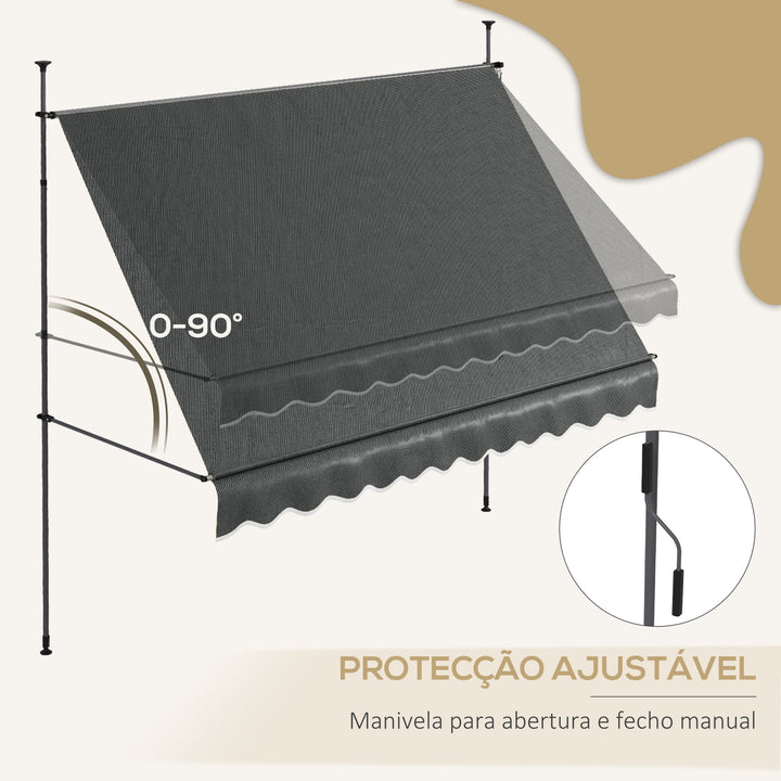Toldo Manual Retrátil com Manivela 300x120x210-300 cm Toldo para Varanda com Altura Ajustável Impermeável e Anti-UV para Jardim Terraço Cinza Escuro