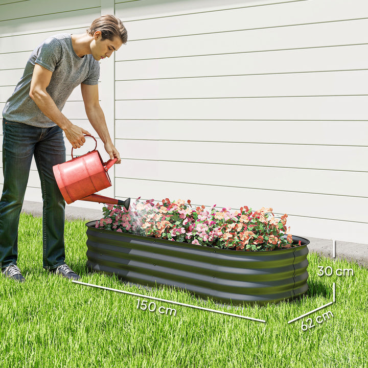 Caixa de Plantio de Exterior Grande em Aço Galvanizado para Cultivo de Plantas Floreira Exterior com Bordas de Segurança Montagem Fácil Resistente às Intempéries 150x62x30 cm Cinzento