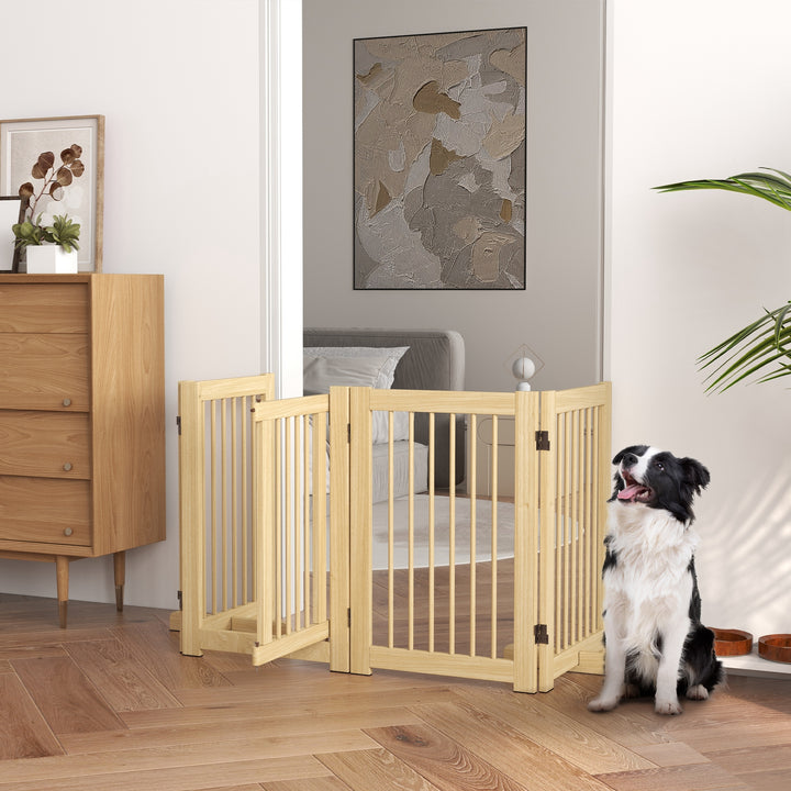 Barreira de Segurança para Cães em Madeira Dobrável para Escadas e Portas Veda para Cães Pequenos e Médios de 4 Painéis com Suporte de Pé para Interiores 204x36x75 cm Madeira