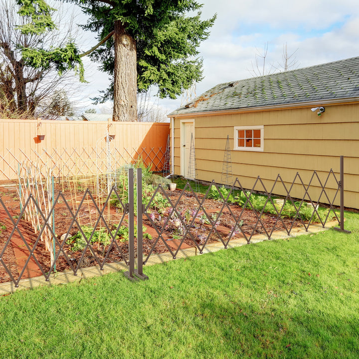 Cerca de Jardim em Liga de Alumínio Barreira de Exterior Extensível Cerca de Jardim Metálica para Decoração 250x31x103,5 cm Marrom