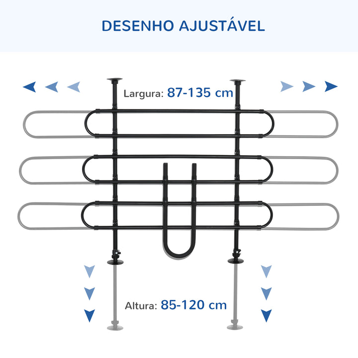 Grade de Segurança de Carro para Cães Ajustável em Largura e Altura 87-135x85x120cm Grade Separadora para Porta Malas de Carro Universal Metal Preto