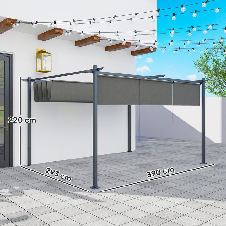 Pérgola com Teto Retrátil Pérgola de 4x3 m Pérgola de Parede ou Independente com Lados Enroláveis Proteção UV30+ Pérgola para Jardim Patio Exterior Cinzento