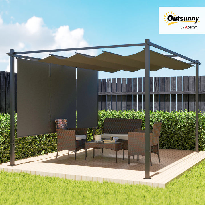 Pérgola com Teto Retrátil Pérgola de 4x3 m Pérgola de Parede ou Independente com Lados Enroláveis Proteção UV30+ Pérgola para Jardim Patio Exterior Cinzento