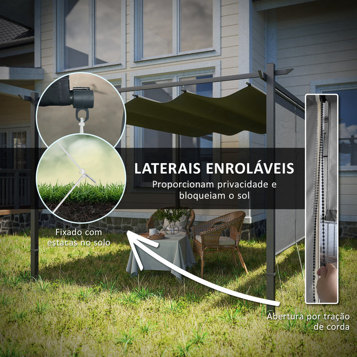 Pérgola com Teto Retrátil Pérgola de 4x3 m Pérgola de Parede ou Independente com Lados Enroláveis Proteção UV30+ Pérgola para Jardim Patio Exterior Cinzento