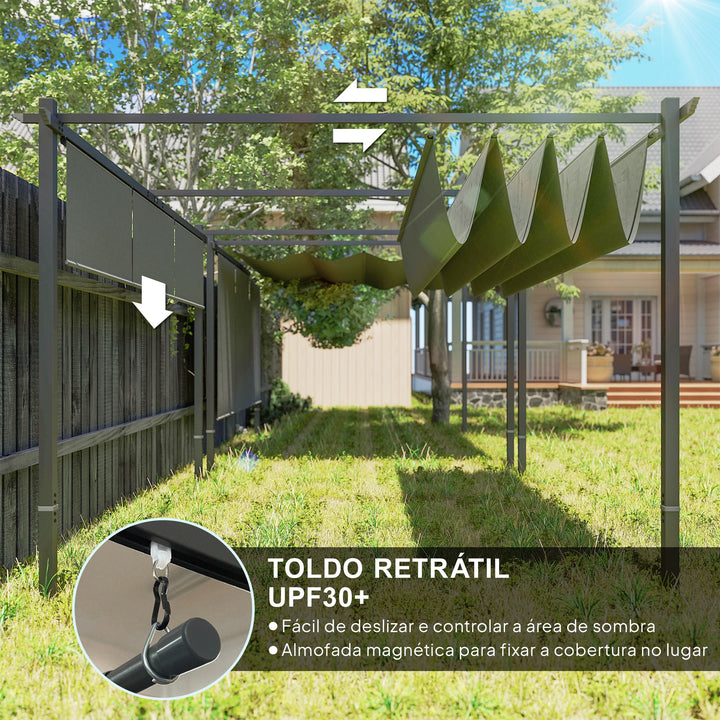 Pérgola com Teto Retrátil Pérgola de 4x3 m Pérgola de Parede ou Independente com Lados Enroláveis Proteção UV30+ Pérgola para Jardim Patio Exterior Cinzento