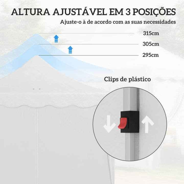 Tenda Dobrável Pop Up Tenda 596x300x315 cm Tenda Dobrável com 6 Paredes Laterais Anti-UV Altura Ajustável Bolsa de Areia e Bolsa de Transporte para Campismo Festas Branco