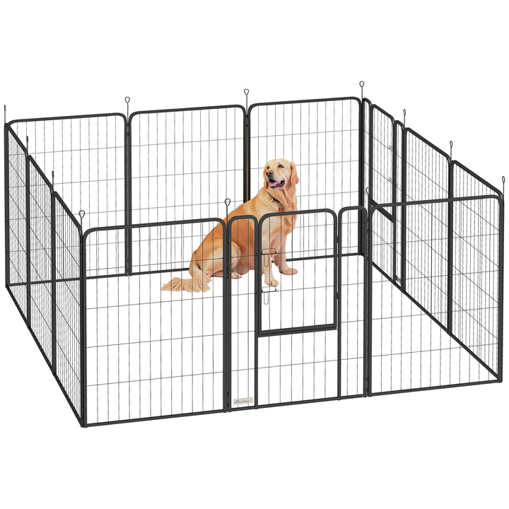 Parque para Cães de 12 Painéis 68x100 cm Parque Dobrável para Cães Médios com Portas Fecho e Estacas para Interior e Exterior Preto