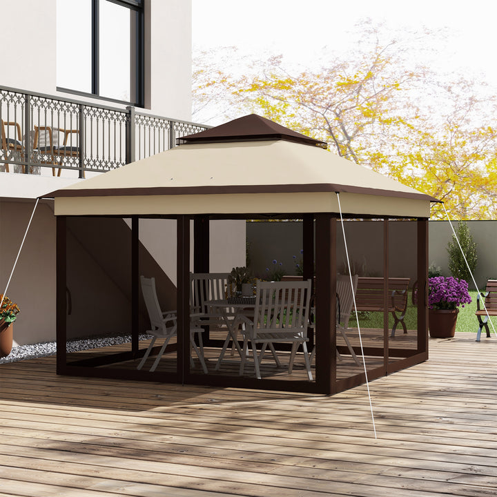 Tenda Dobrável 3,26x3,26x2,72 m Tenda de Jardim com Duplo Teto Altura Ajustável 4 Painéis de Malha Proteção UV30+ e Bolsa de Transporte para Festas Campismo Cinza