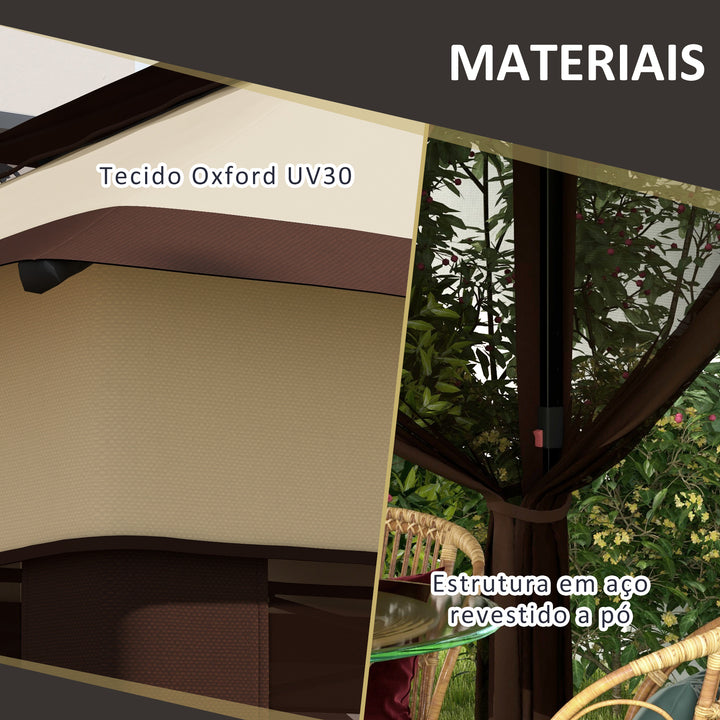 Tenda Dobrável 3,26x3,26x2,72 m Tenda de Jardim com Duplo Teto Altura Ajustável 4 Painéis de Malha Proteção UV30+ e Bolsa de Transporte para Festas Campismo Cinza
