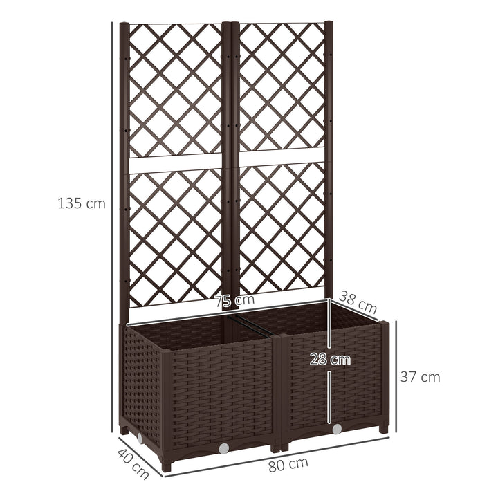 Floreira com Treliça de PP Floreira Exterior Grande com Drenagem e Amplo Espaço para Plantas Trepadoras Vaso com Suporte para Jardim Pátio Terraço 80x40x135 cm Marrom