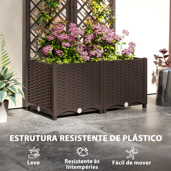 Floreira com Treliça de PP Floreira Exterior Grande com Drenagem e Amplo Espaço para Plantas Trepadoras Vaso com Suporte para Jardim Pátio Terraço 80x40x135 cm Marrom