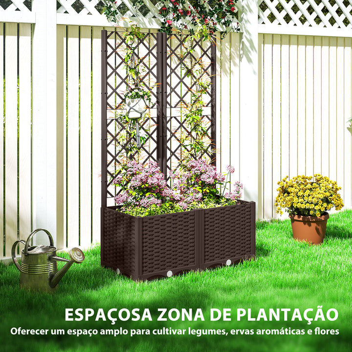 Floreira com Treliça de PP Floreira Exterior Grande com Drenagem e Amplo Espaço para Plantas Trepadoras Vaso com Suporte para Jardim Pátio Terraço 80x40x135 cm Marrom