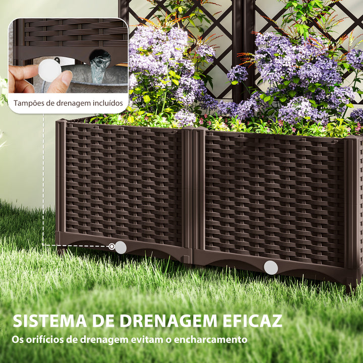 Floreira com Treliça de PP Floreira Exterior Grande com Drenagem e Amplo Espaço para Plantas Trepadoras Vaso com Suporte para Jardim Pátio Terraço 80x40x135 cm Marrom