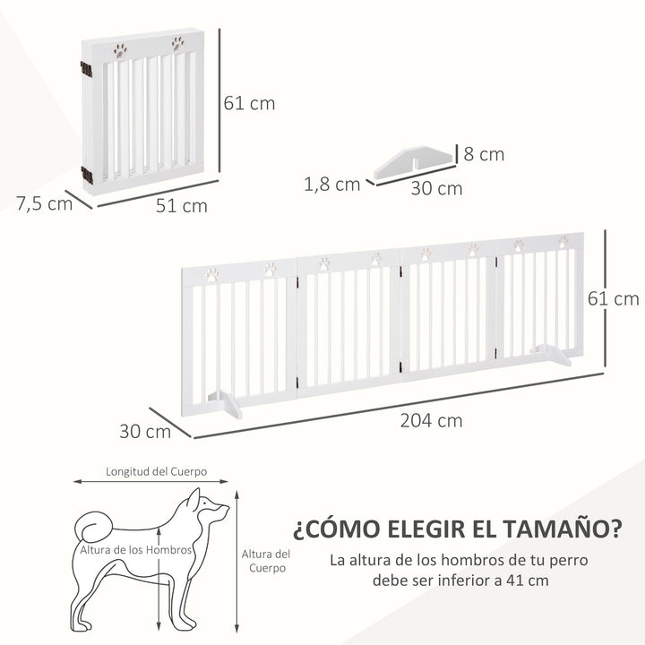 Barreira de Segurança Dobrável para Cães Grade de Proteção de 4 Painéis com Pés para Portas Escadas Corredor 204x30x61cm Branco
