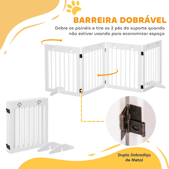 Barreira de Segurança Dobrável para Cães Grade de Proteção de 4 Painéis com Pés para Portas Escadas Corredor 204x30x61cm Branco