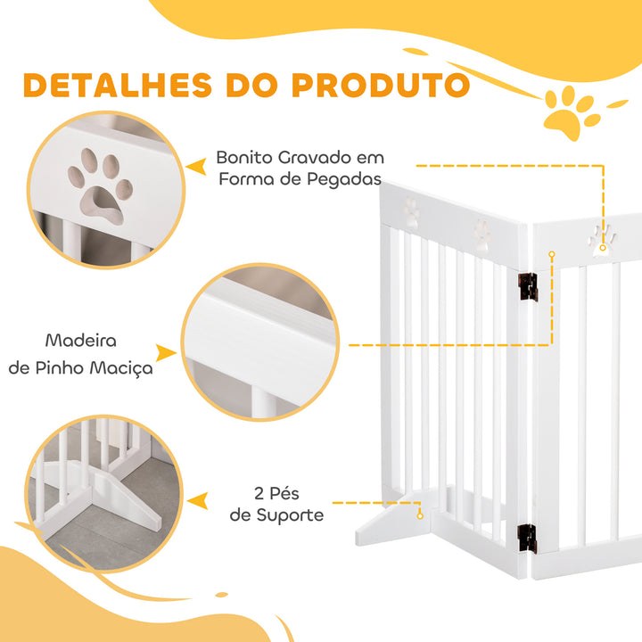 Barreira de Segurança Dobrável para Cães Grade de Proteção de 4 Painéis com Pés para Portas Escadas Corredor 204x30x61cm Branco