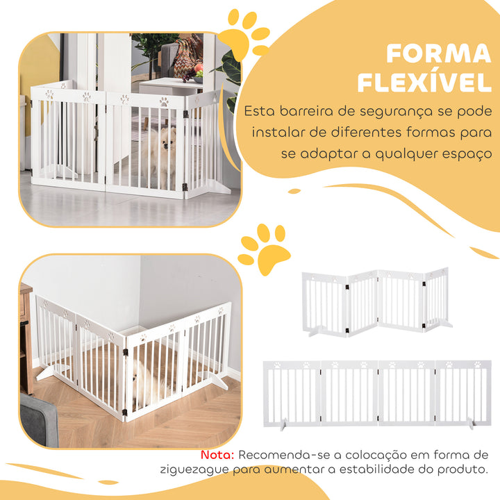 Barreira de Segurança Dobrável para Cães Grade de Proteção de 4 Painéis com Pés para Portas Escadas Corredor 204x30x61cm Branco