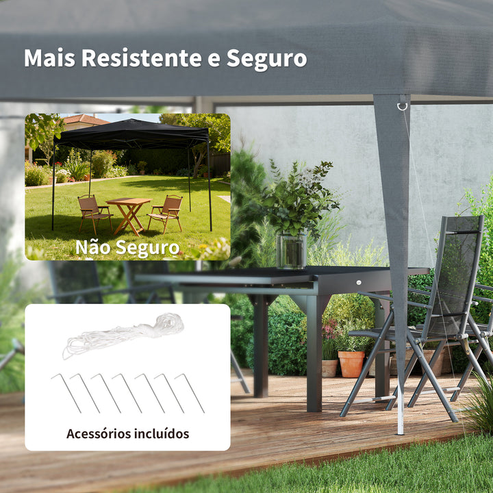 Tenda Dobrável 3x3 m Tenda Pop-up de Jardim com Altura Ajustável e Saco de Transporte Tecido Oxford 210D Anti-UV Impermeável, para Campismo Festas e Exterior Cinzento