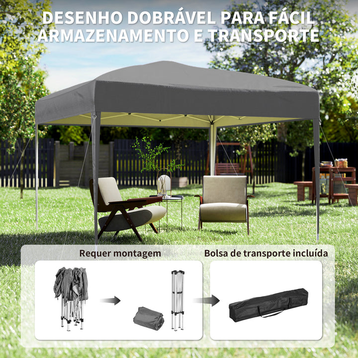 Tenda Dobrável 3x3 m Tenda Pop-up de Jardim com Altura Ajustável e Saco de Transporte Tecido Oxford 210D Anti-UV Impermeável, para Campismo Festas e Exterior Cinzento