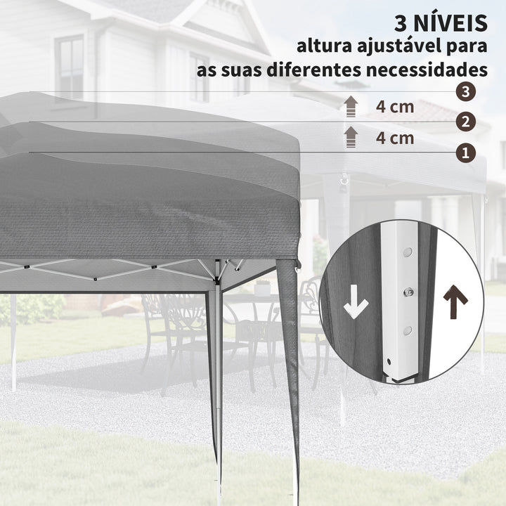 Tenda Dobrável 3x3 m Tenda Pop-up de Jardim com Altura Ajustável e Saco de Transporte Tecido Oxford 210D Anti-UV Impermeável, para Campismo Festas e Exterior Cinzento