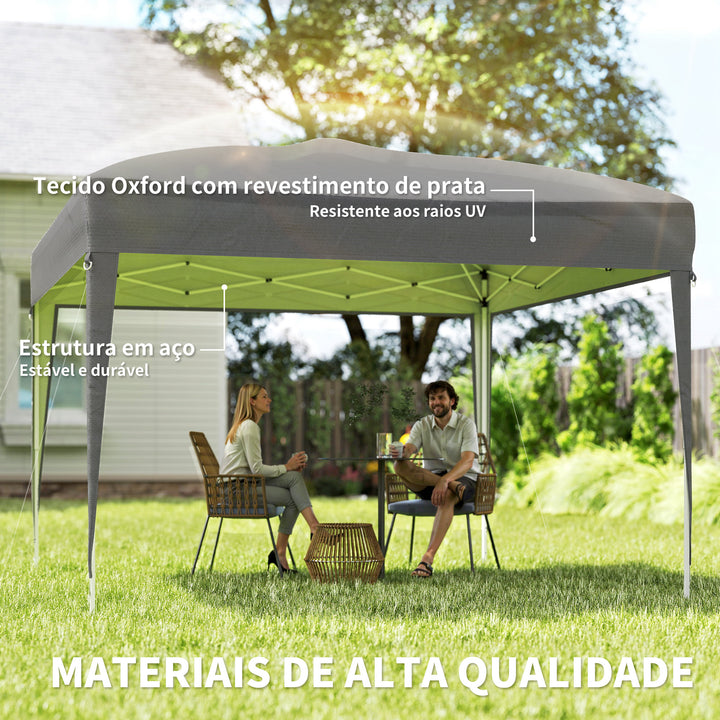 Tenda Dobrável 3x3 m Tenda Pop-up de Jardim com Altura Ajustável e Saco de Transporte Tecido Oxford 210D Anti-UV Impermeável, para Campismo Festas e Exterior Cinzento
