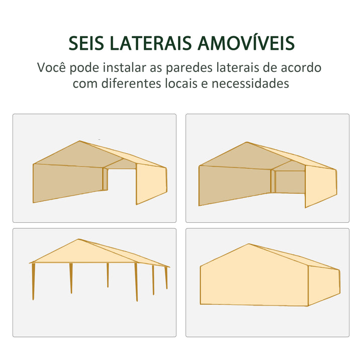 Tenda para Festas 6x3 m Tenda Desmontável Exterior com 6 Mosquiteiros Laterais 2 Portas com Fecho de Correr para Terraço Jardim Branco