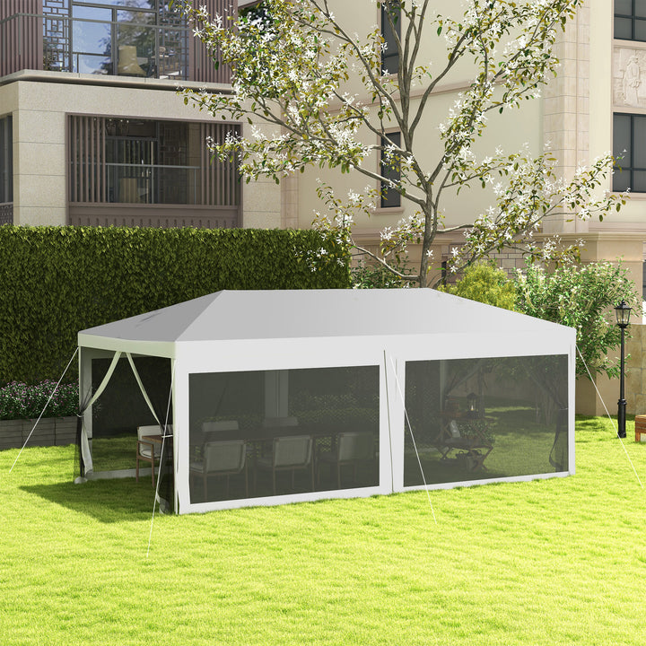 Tenda para Festas 6x3 m Tenda Desmontável Exterior com 6 Mosquiteiros Laterais 2 Portas com Fecho de Correr para Terraço Jardim Branco