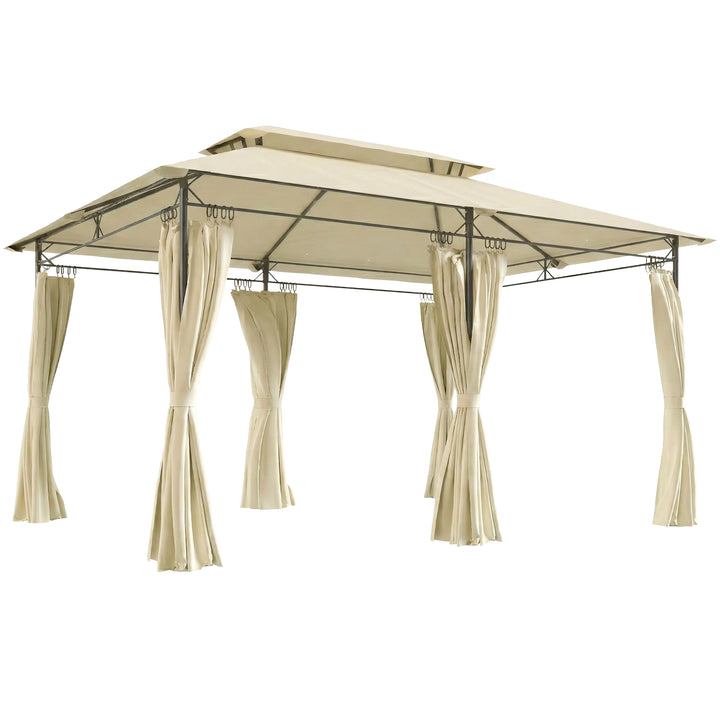 Pérgola de Jardim 397x297x265 cm Pérgola de Exterior com Teto Duplo Paredes Laterais Resistente a Água Pérgola para Pátio Bege
