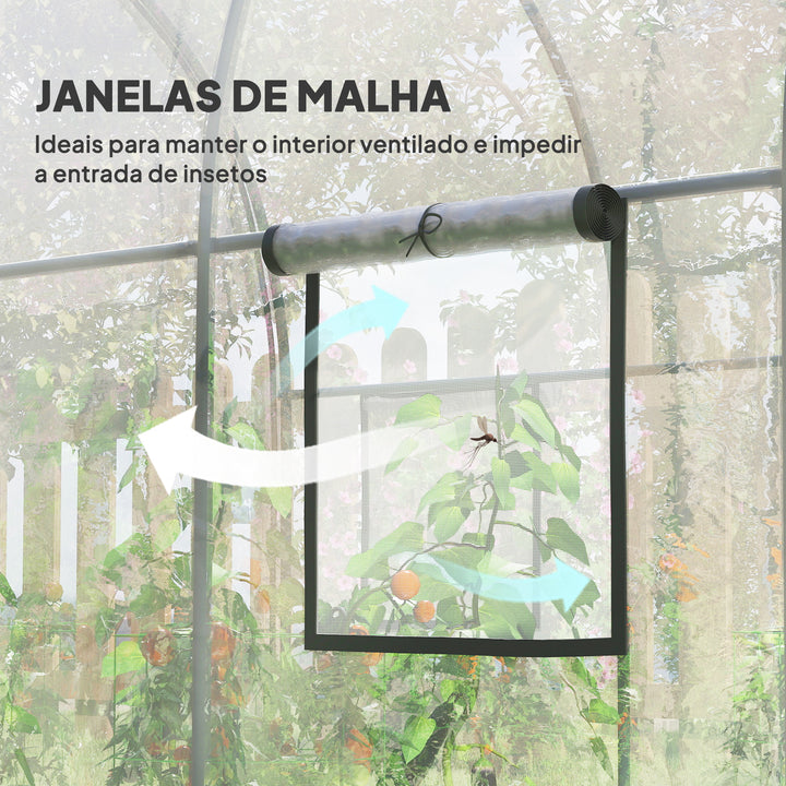 Estufa de Exterior 3x2x2 m Estufa Túnel com Porta Enrolável 2 Janelas de Rede Cobertura de Plástico e Estrutura de Aço Anti-UV para Cultivos Plantas Flores Transparente