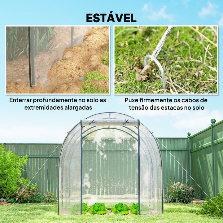 Estufa de Exterior 3x2x2 m Estufa Túnel com Porta Enrolável 2 Janelas de Rede Cobertura de Plástico e Estrutura de Aço Anti-UV para Cultivos Plantas Flores Transparente