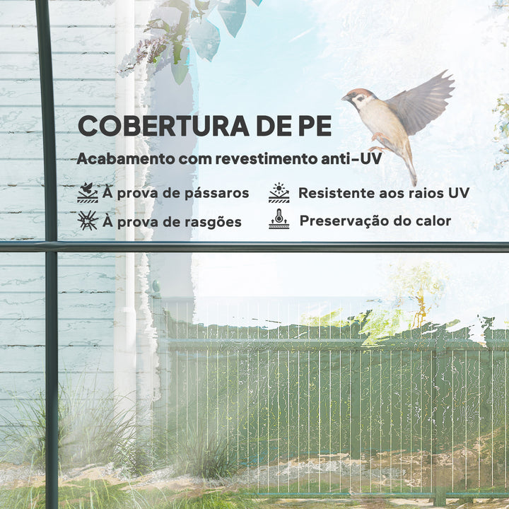 Estufa de Exterior 3x2x2 m Estufa Túnel com Porta Enrolável 2 Janelas de Rede Cobertura de Plástico e Estrutura de Aço Anti-UV para Cultivos Plantas Flores Transparente
