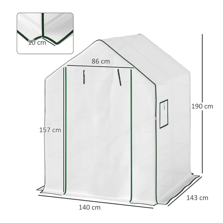Estufa de Jardim Pequena de 3 Níveis com 6 Prateleiras Porta Enrolável Capa de PE e Estrutura de Aço para Cultivo de Plantas e Flores 140x143x190 cm Branco