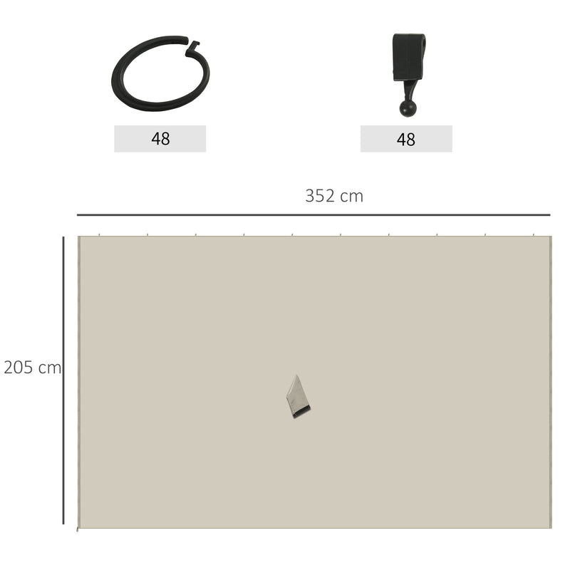 4 Paredes Laterais para Tenda 352x205 cm Laterais para Tenda Universal com Ganchos e Argola em C para Tenda de Jardim Terraço Bege