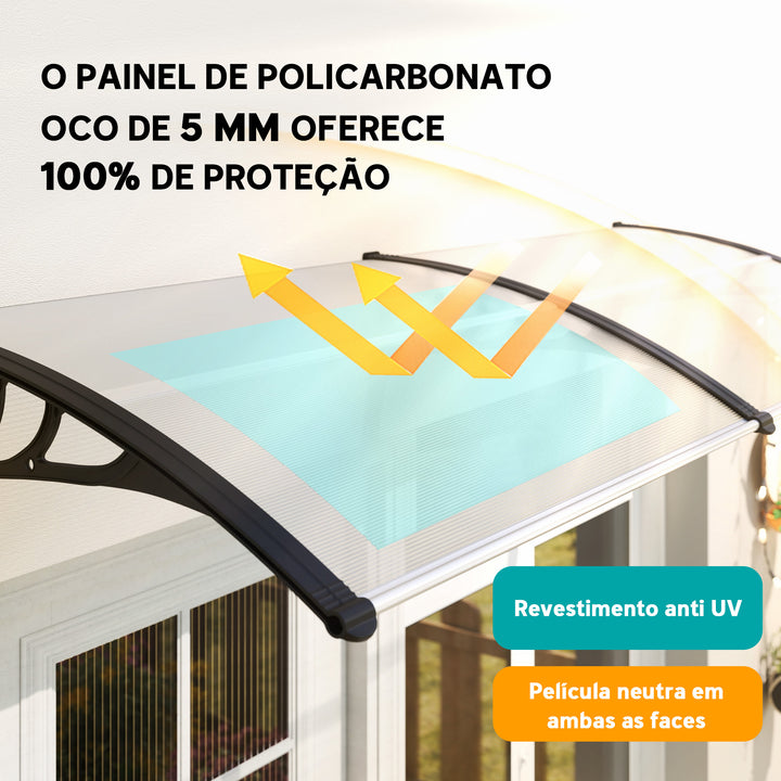 Marquise para Portas e Janelas 195x80cm Marquise com Proteção para Sol e Chuva com Painéis de Policarbonato Transparente