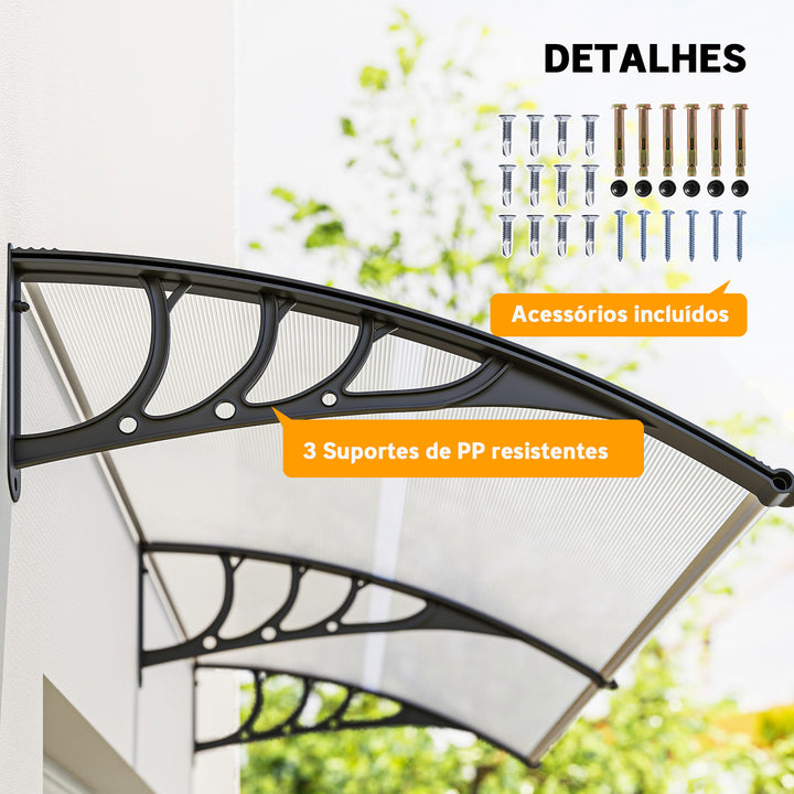 Marquise para Portas e Janelas 195x80cm Marquise com Proteção para Sol e Chuva com Painéis de Policarbonato Transparente