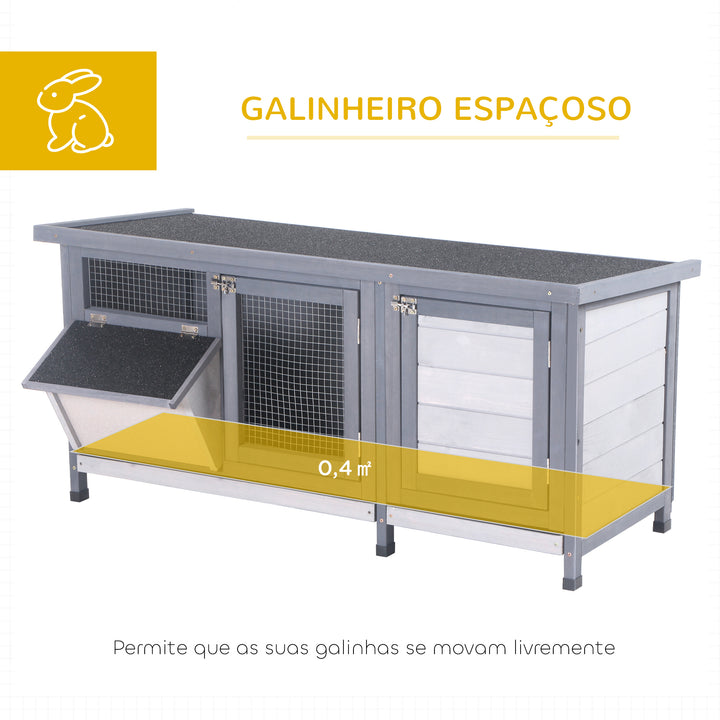 Coelheira de Madeira Gaiola para Coelhos com Telhado Asfáltico Rebatível Portas com Fecho Bandejas Removíveis e Comedouro Coelheira para Exterior 112x50x54 cm Cinzento