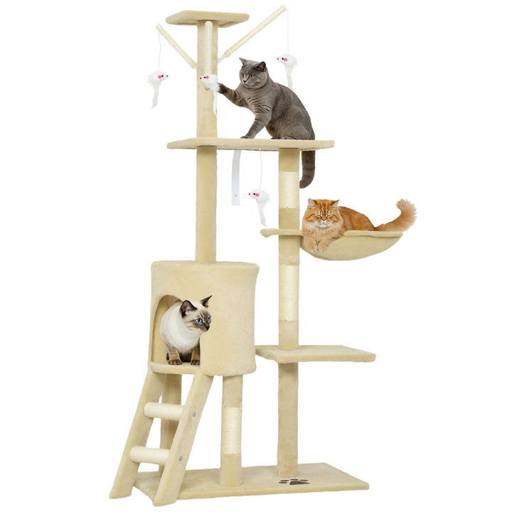 Arranhador para Gatos de 134 cm Torre para Gatos com Caverna Plataformas Rato de Brinquedo Rede e Postes de Sisal 60x35x134 cm Bege