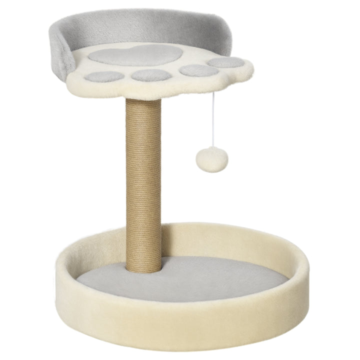 Arranhador para Gatos Altura 44 cm Torre de Escalada com 2 Camas Poste de Juta Brinquedo Pendurado Ø41x44 cm Cinza Claro