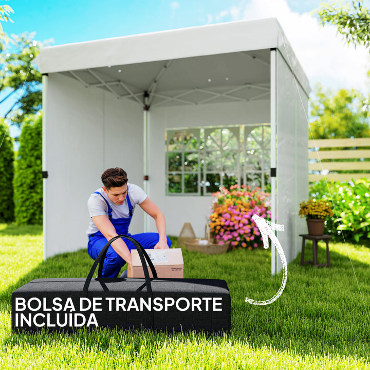 Tenda Dobrável Pop-Up Tenda 248x248x270 cm com 4 Paredes Laterais Anti-UV Altura Ajustável e Bolsa de Transporte para Campismo Festas Branco