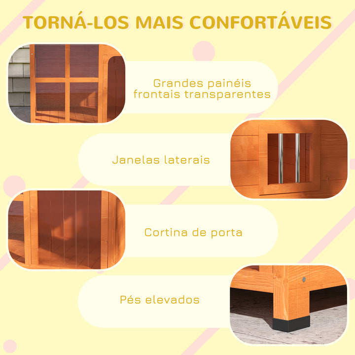 Casa para Cães de Exterior Casota para Cães Pequenos Médios com Teto Asfáltico 2 Janelas Porta com Cortina Transparente e Base Amovível 90x62x71 cm Madeira