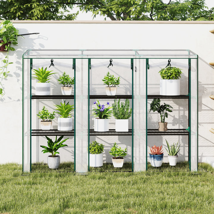 Estufa Pequena Estufa de Exterior com Prateleiras de 3 Níveis Portas com Fecho de Correr e Estrutura de Aço Estufa para Cultivar Plantas Flores 215x46x151 cm Transparente