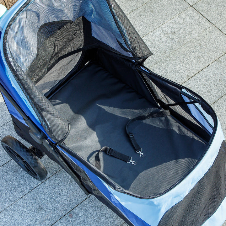 Carrinho para Cães Dobrável Carrinho para Cães Grandes com Rodas Grandes Correias de Segurança Estrutura Amortecedora Almofada Lavável 124x67x100 cm Azul