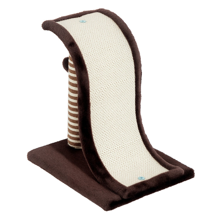 Árvore Arranhador para Gatos tipo Centro de Atividades com Coluna de Sisal Natural e Bola para Brincar e Arranhar - Cor: Castanho e Creme – 35 x 30 x 39 cm