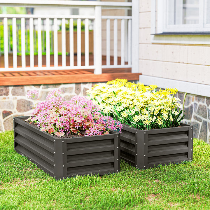 Conjunto de 2 Floreiras Grandes para Exterior em Aço Galvanizado Hortas Urbanas Floreiras Elevadas para Plantas Flores, Terraço Jardim, Resistente às Intempéries 110x50x30 cm Cinzento