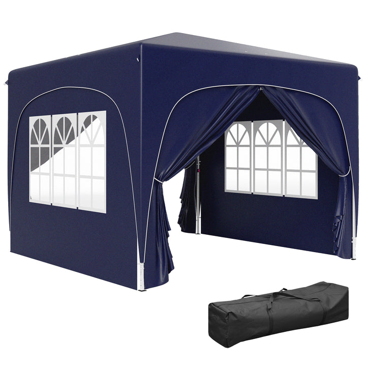 Tenda Dobrável Tenda 3x3 m com Painéis Laterais UPF50+ Tenda de Jardim com Altura Ajustável e Bolsa de Transporte para Campismo Festas Pátio Azul Escuro