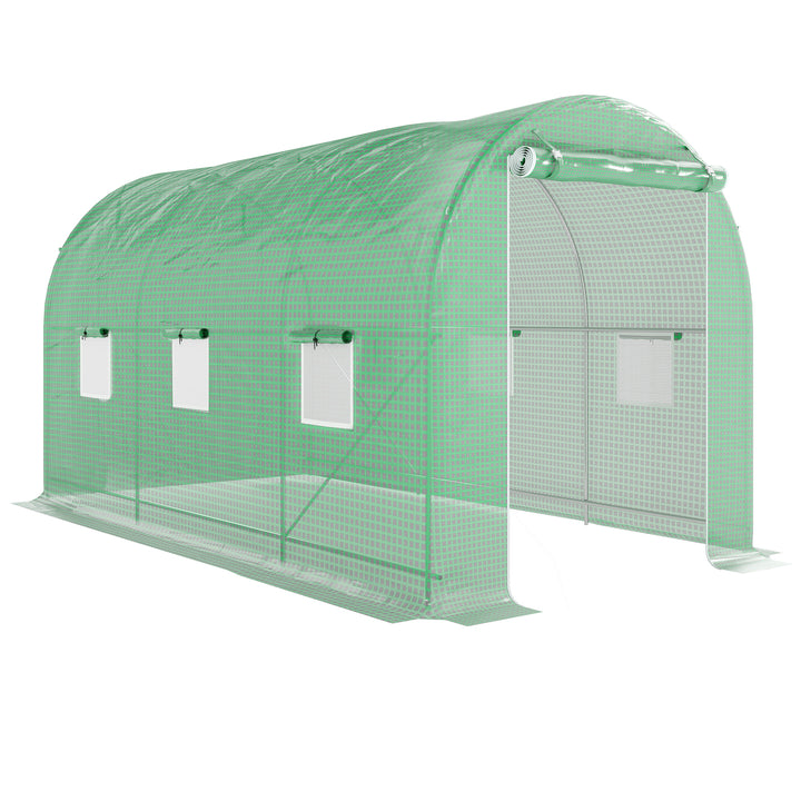 Estufa tipo Túnel 400x200x205 cm Estufa de Jardim com Porta Enrolável e 6 Janelas Cobertura de PE 140 g/m² Estrutura de Metal para Cultivo de Plantas Verduras Verde